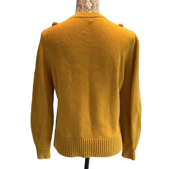 Talbots, Medium, Ruffel Crewneck Sweater, Marigold, yellow, long sleeve - Picture 4 of 15